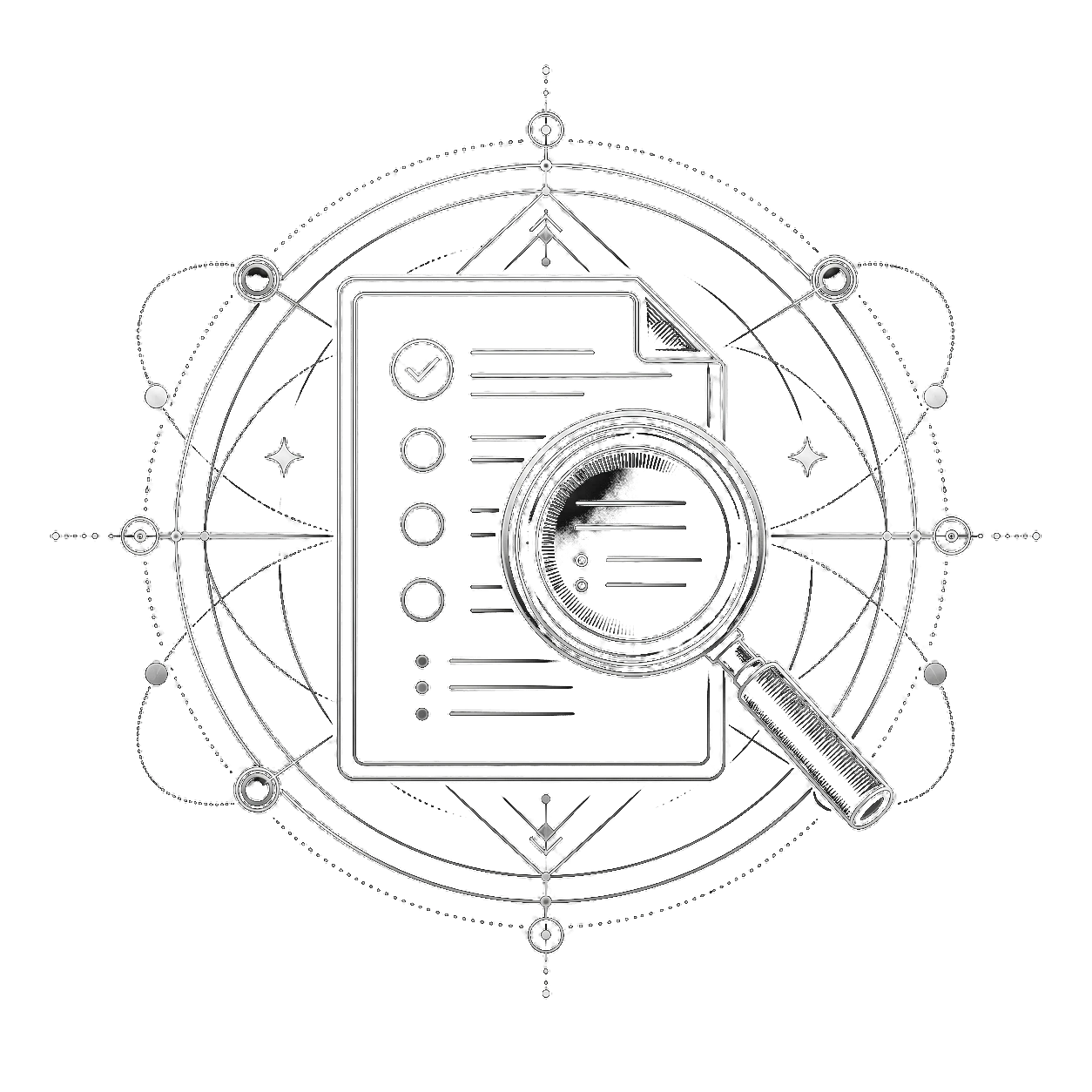 Audit stage: a checklist of findings read under a magnifying glass
