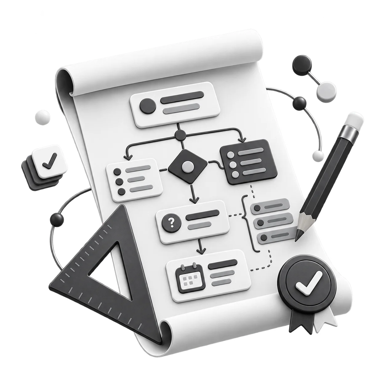 A process flow drawn out on a drafting sheet